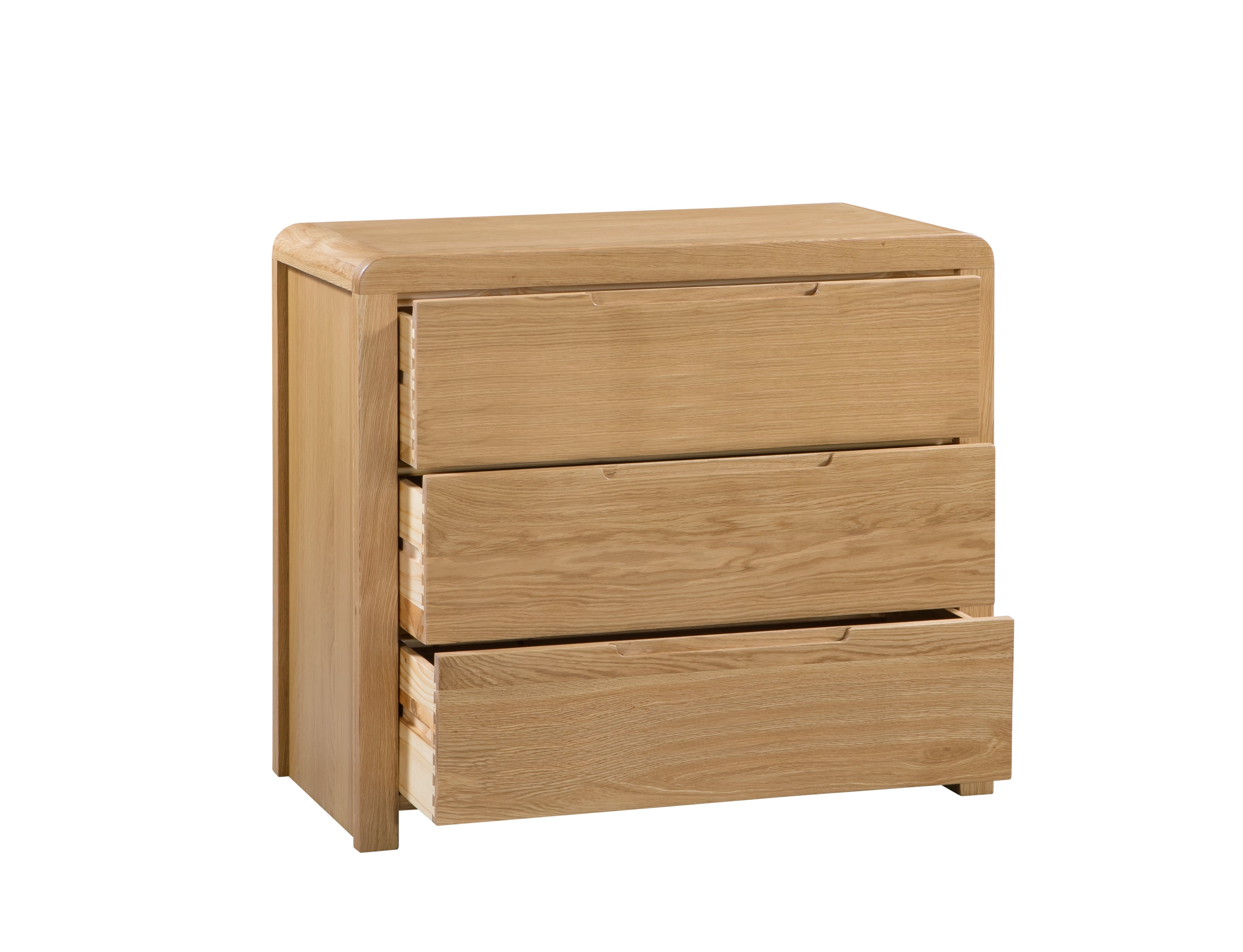 Curve Natural Oak Wood Chest of Drawers | 3 Drawers